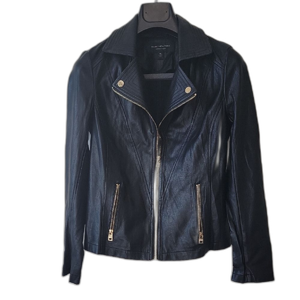 Marc New York Leather Moto Jacket Black Gold Size XS Punk